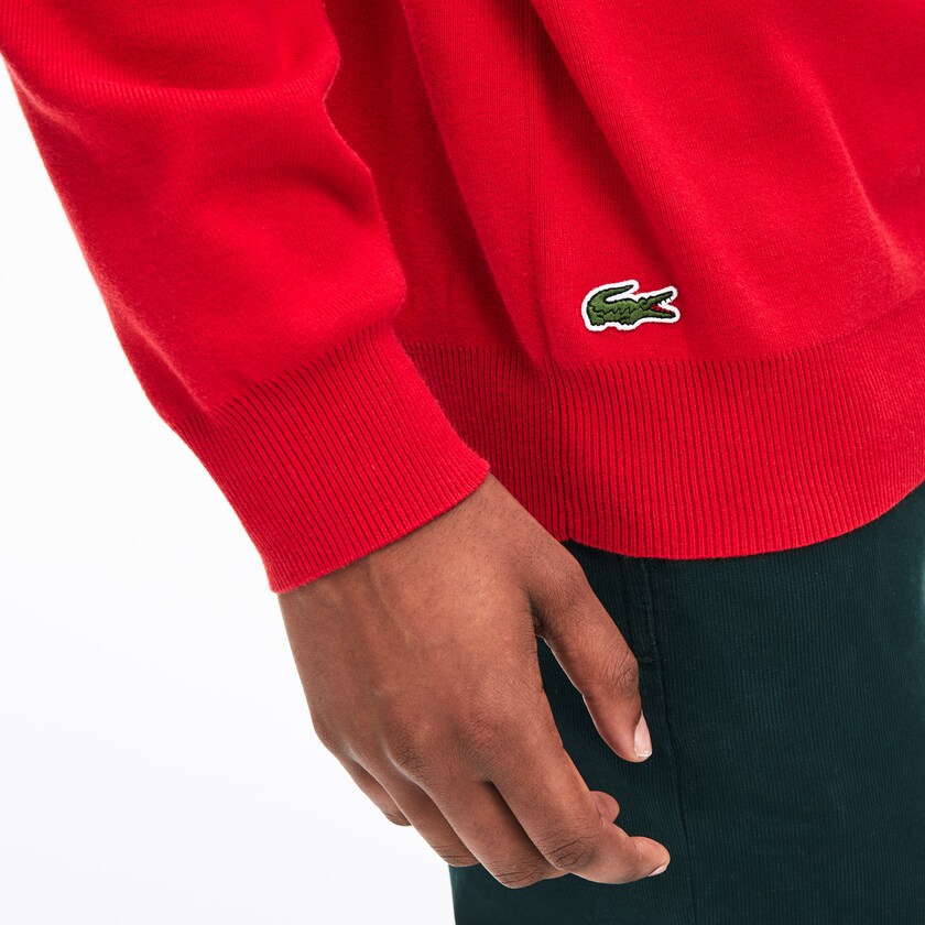 Suéteres Lacoste Masculino Vermelhas Crewneck Signature-Logo Knit JA6-47164Y4