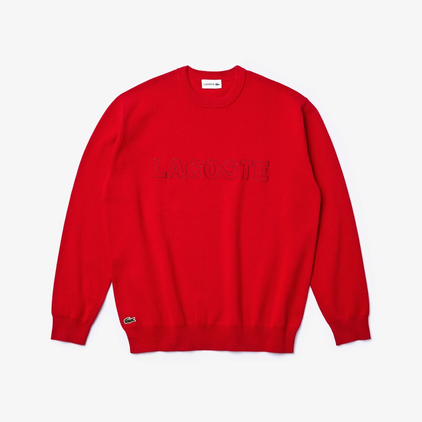 Suéteres Lacoste Masculino Vermelhas Crewneck Signature-Logo Knit JA6-47164Y4