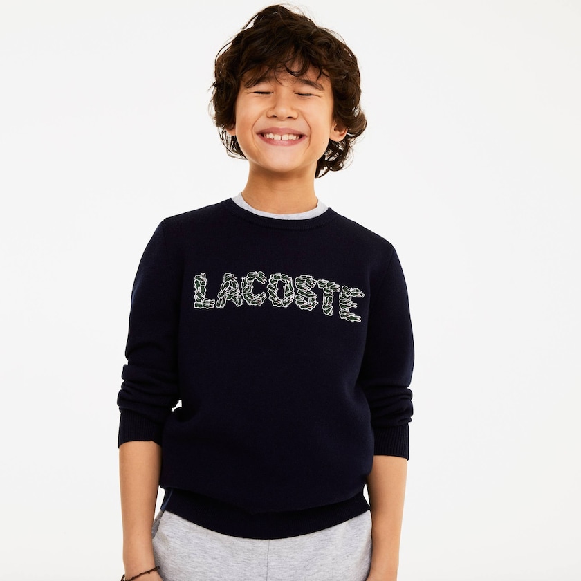 Suéteres Lacoste Criança Azul Marinho Azuis Embroidered Croco Magic Wool And Cotton WD2-53765M1