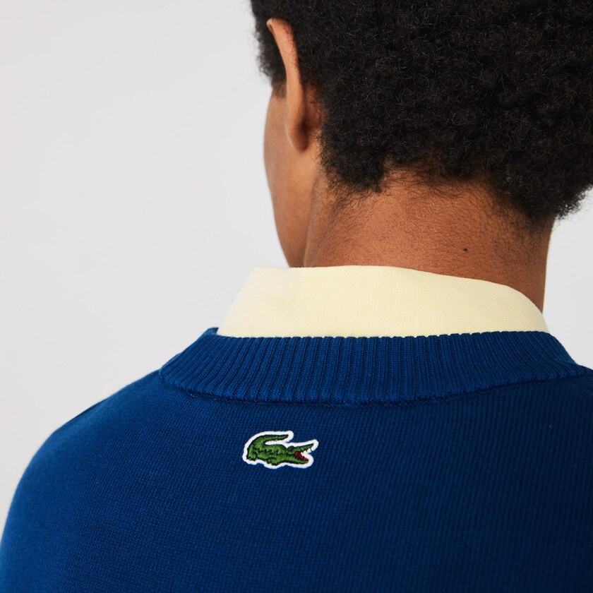Suéteres Lacoste Masculino Azuis Branco LIVE Striped Cotton Crew Neck EF9-31143M7
