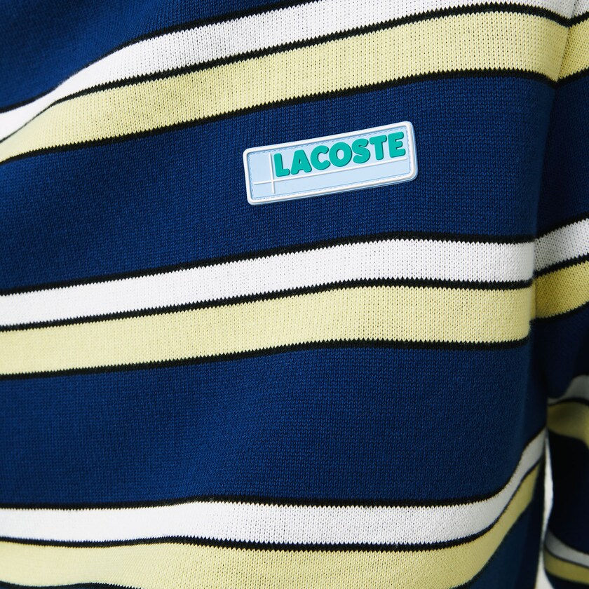 Suéteres Lacoste Masculino Azuis Branco LIVE Striped Cotton Crew Neck EF9-31143M7