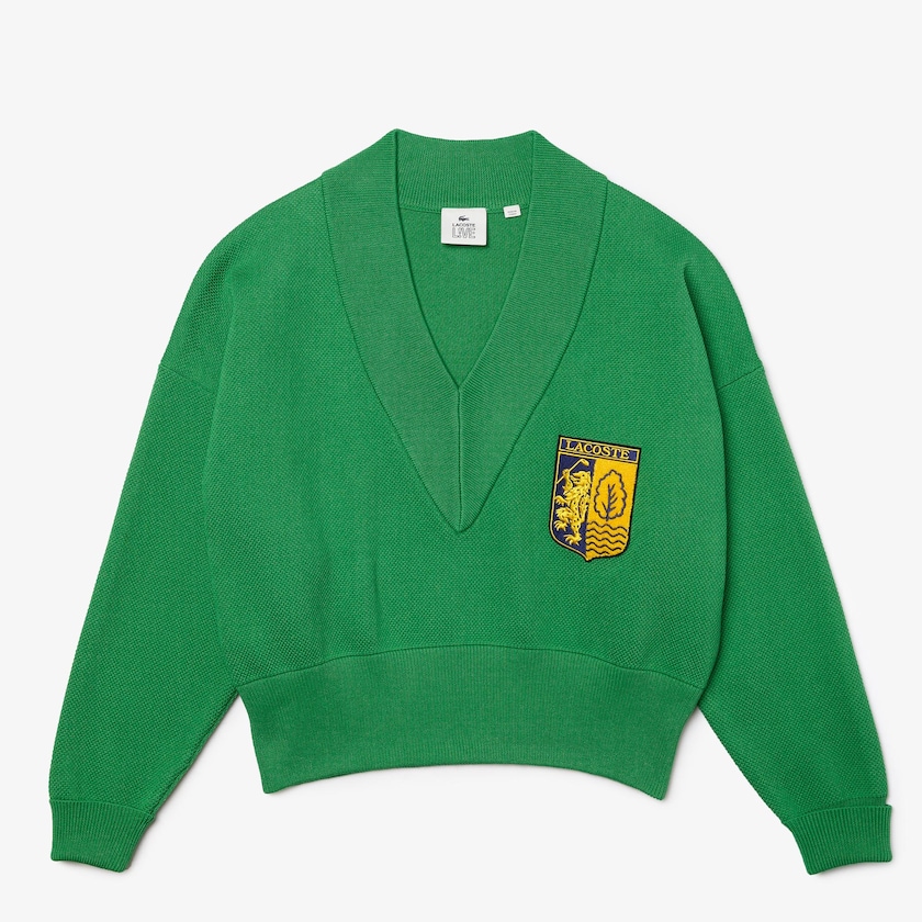 Suéteres Lacoste Feminino Verdes LIVE V-Neck Emblem GG0-33433K4