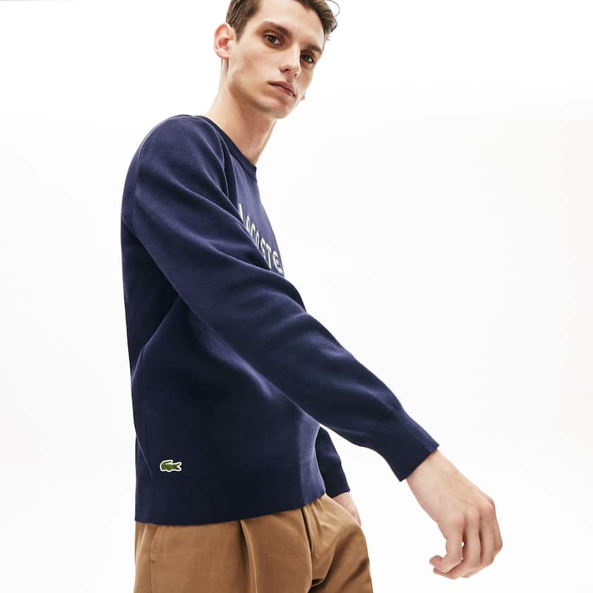 Suéteres Lacoste Masculino Azul Marinho Azuis Verdes Lettering Print Cotton Heritage RP6-47034C7