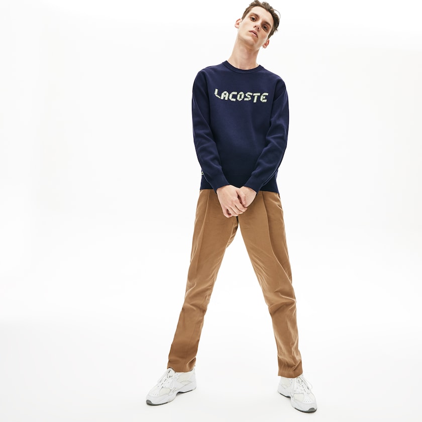 Suéteres Lacoste Masculino Azul Marinho Azuis Verdes Lettering Print Cotton Heritage RP6-47034C7