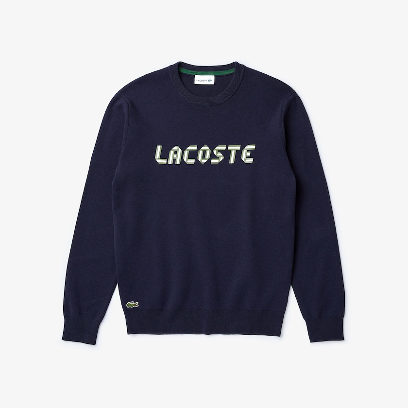 Suéteres Lacoste Masculino Azul Marinho Azuis Verdes Lettering Print Cotton Heritage RP6-47034C7