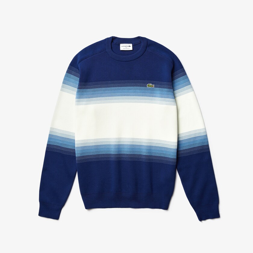 Suéteres Lacoste Masculino Azul Marinho Azuis Azuis Branco Made In France Degraded Cotton Crew Neck OX8-13471G5