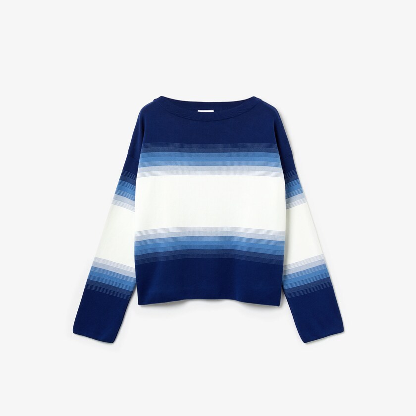 Suéteres Lacoste Feminino Azul Marinho Azuis Azuis Branco Made in France Organic Loose Fit Ombré-Stripe LY1-40884V9