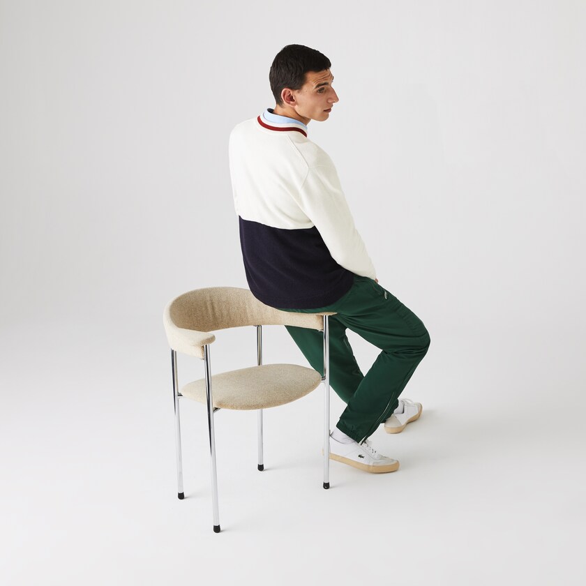 Suéteres Lacoste Masculino Azul Marinho Azuis Branco Vermelhas Escuro Made in France Two-Tone Wool V-Neck HB8-44744Y4