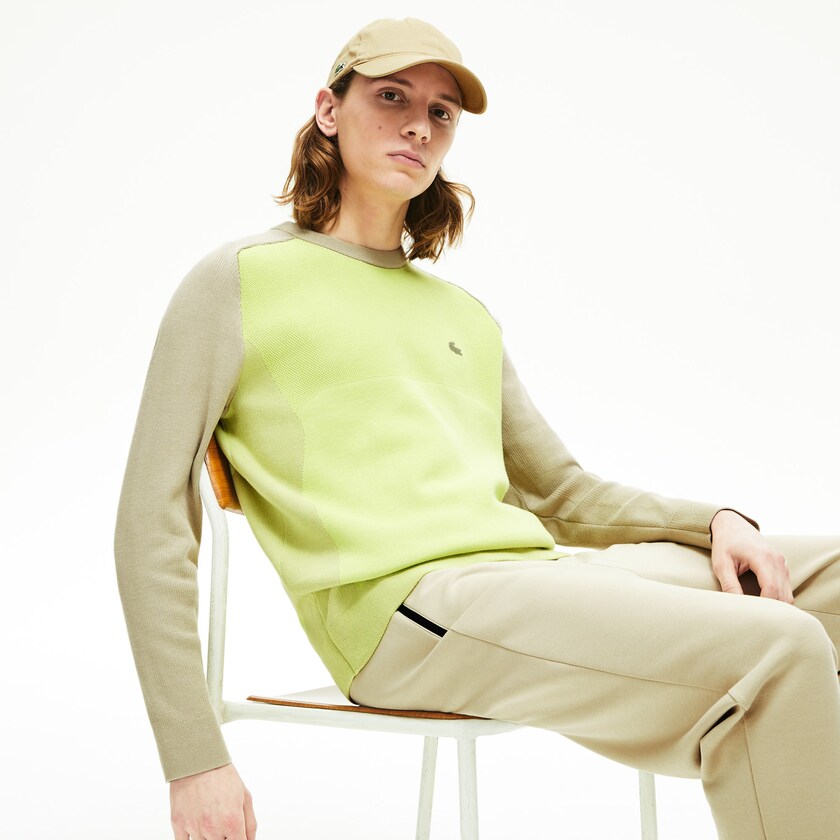 Suéteres Lacoste Masculino Bege Amarelas Motion Breathable Color-Block MI4-79297U4