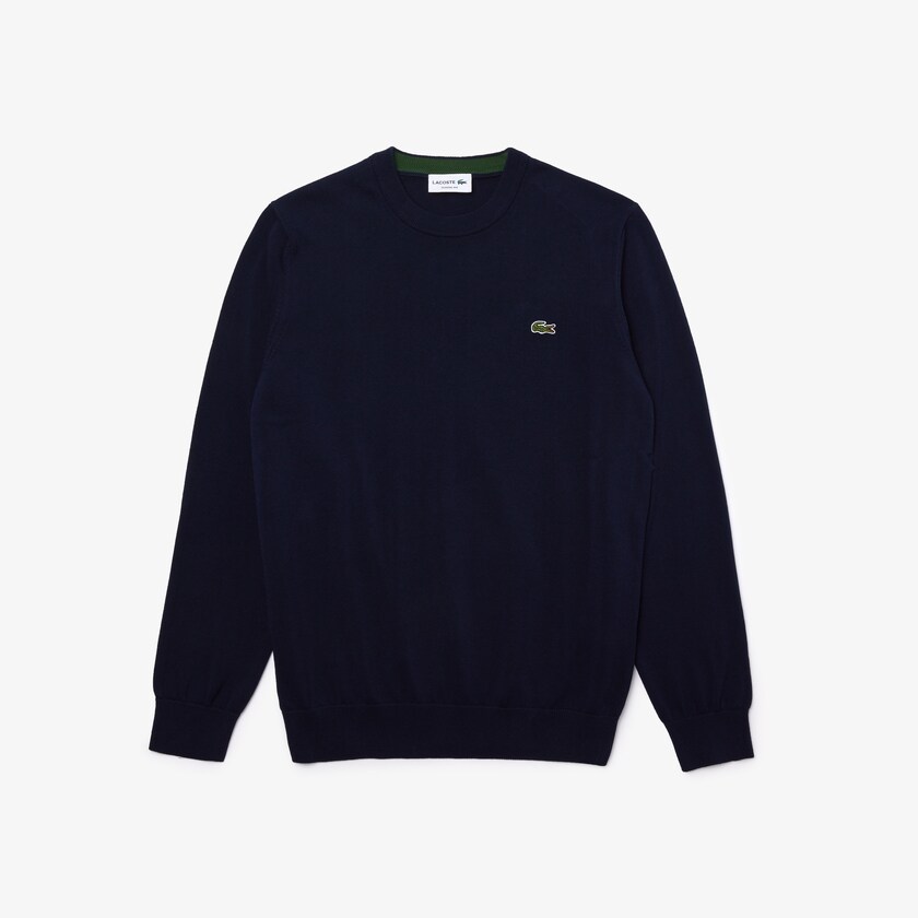 Suéteres Lacoste Masculino Azul Marinho Azuis Organic Cotton Crew Neck LW6-72097O2