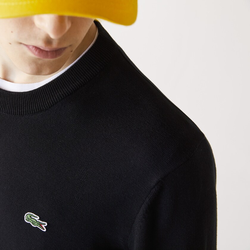 Suéteres Lacoste Masculino Pretas Organic Cotton Crew Neck RJ3-20692E2