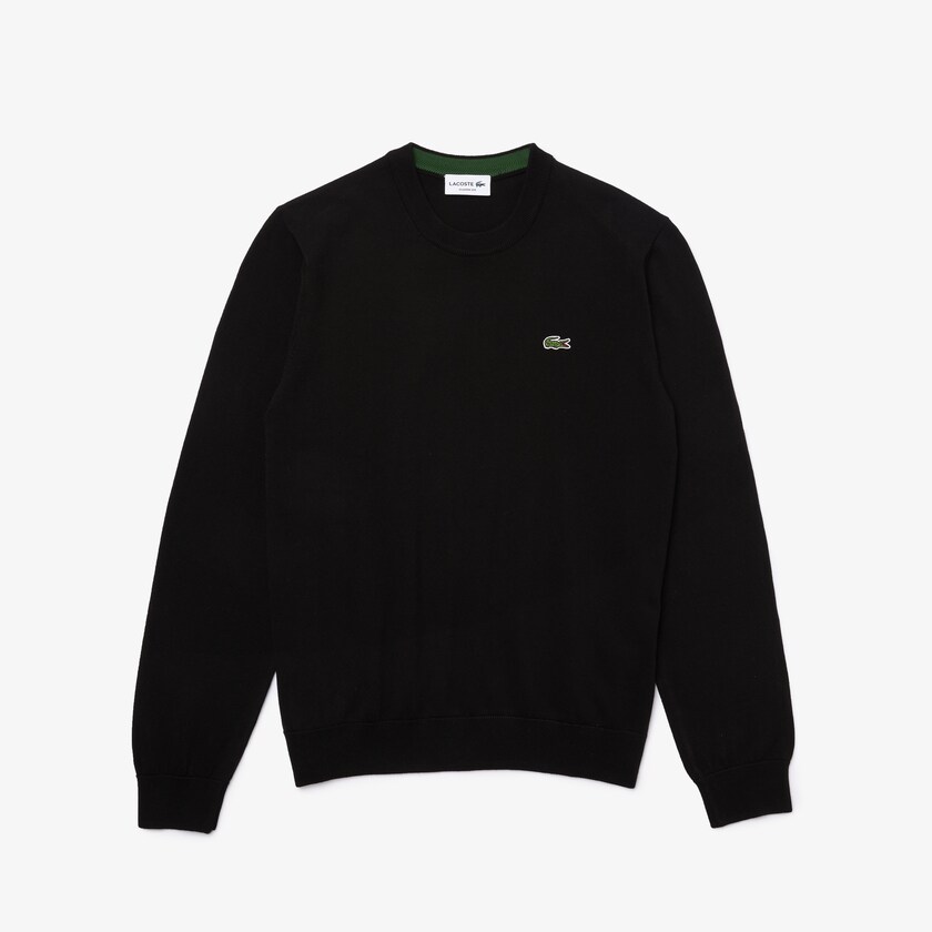 Suéteres Lacoste Masculino Pretas Organic Cotton Crew Neck RJ3-20692E2