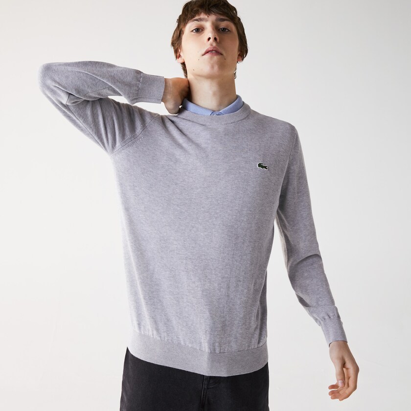 Suéteres Lacoste Masculino Cinzentas Organic Cotton Crew Neck CQ9-56325S6