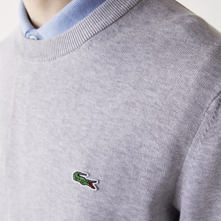 Suéteres Lacoste Masculino Cinzentas Organic Cotton Crew Neck CQ9-56325S6