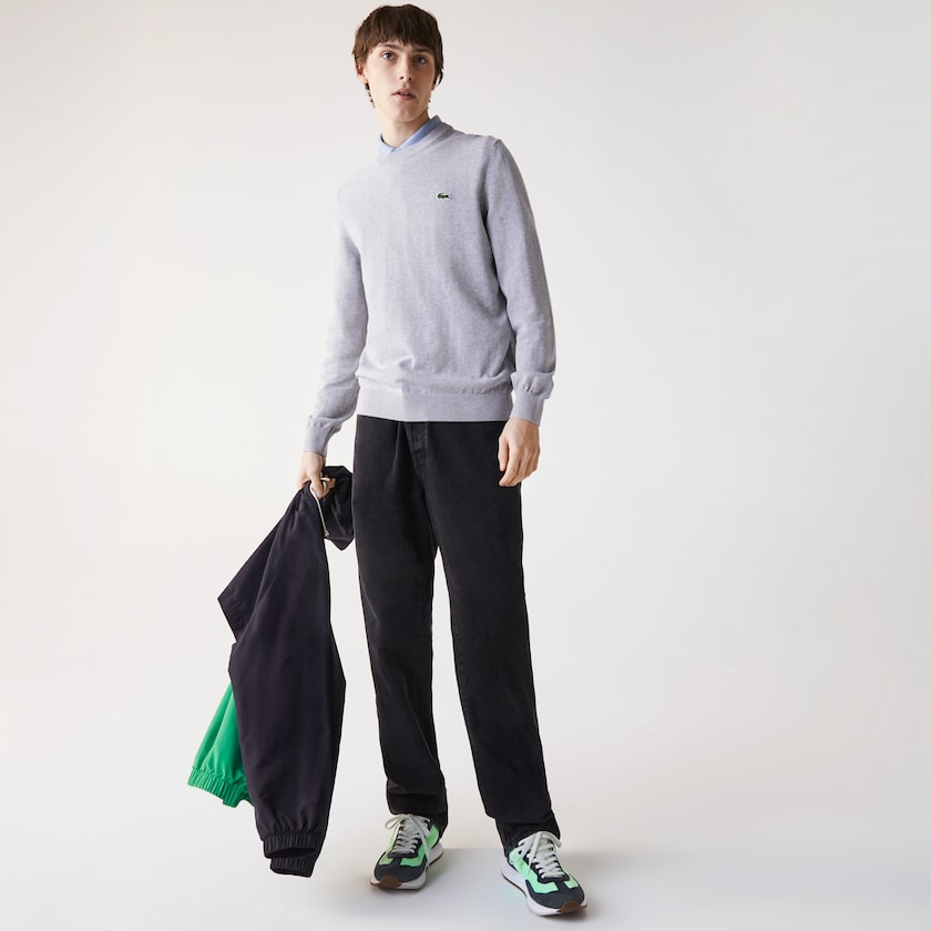 Suéteres Lacoste Masculino Cinzentas Organic Cotton Crew Neck CQ9-56325S6