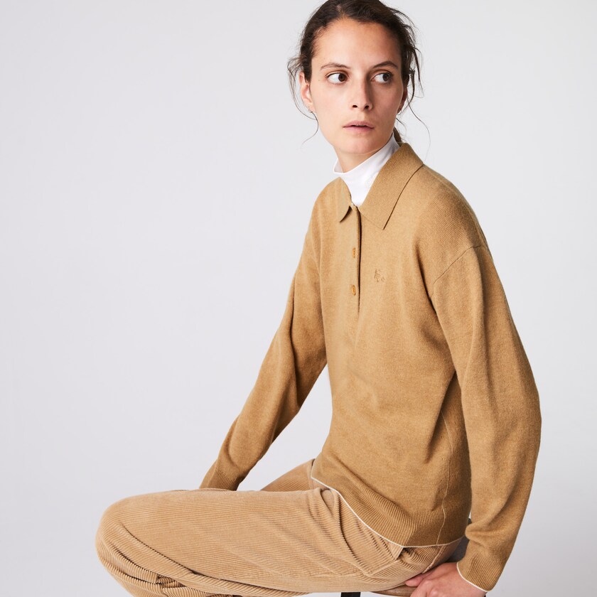 Suéteres Lacoste Feminino Bege Polo Collar Wool ES2-64186E1