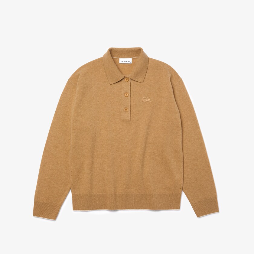 Suéteres Lacoste Feminino Bege Polo Collar Wool ES2-64186E1