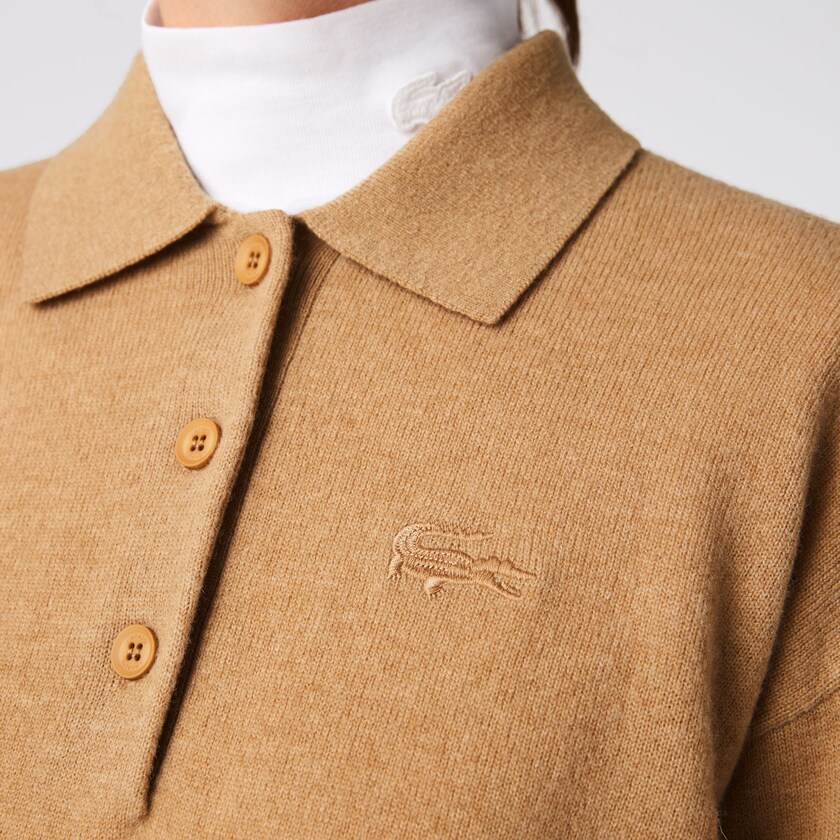 Suéteres Lacoste Feminino Bege Polo Collar Wool ES2-64186E1