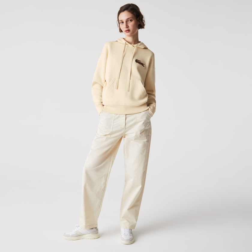 Suéteres Lacoste Feminino Bege Relaxed Embroidered Croc Hooded Cotton YH6-14351L1