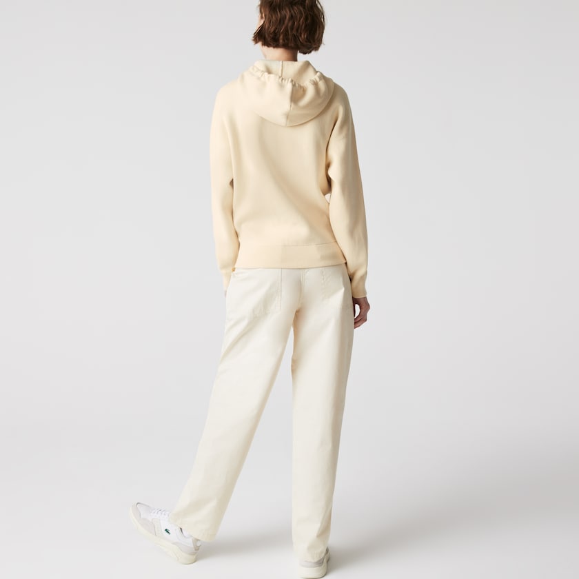 Suéteres Lacoste Feminino Bege Relaxed Embroidered Croc Hooded Cotton YH6-14351L1