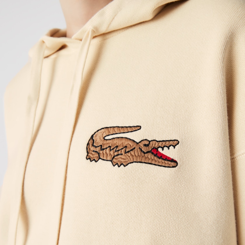 Suéteres Lacoste Feminino Bege Relaxed Embroidered Croc Hooded Cotton YH6-14351L1