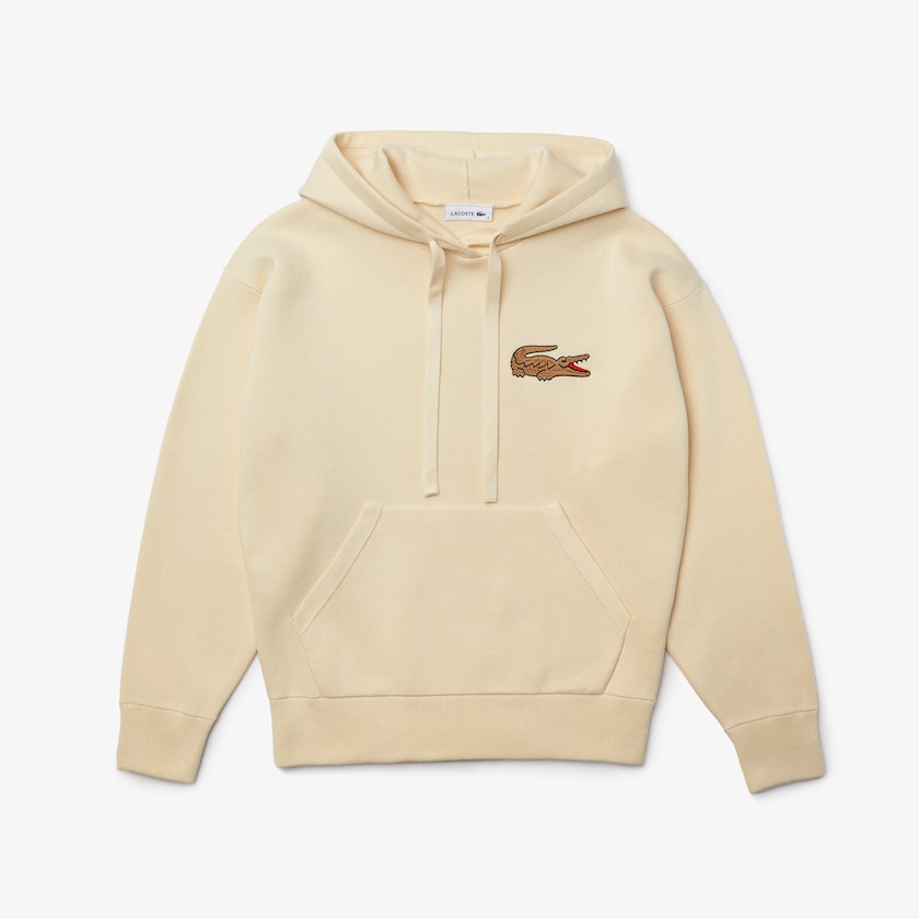 Suéteres Lacoste Feminino Bege Relaxed Embroidered Croc Hooded Cotton YH6-14351L1