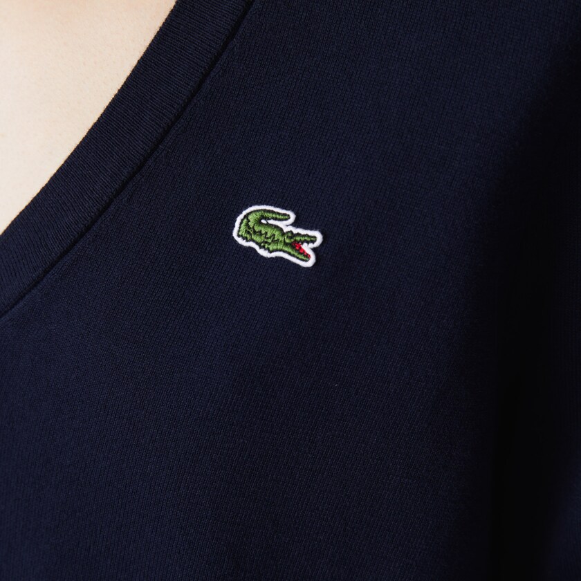 Suéteres Lacoste Feminino Azul Marinho Azuis Relaxed V-Neck Organic Cotton LE4-59285P2