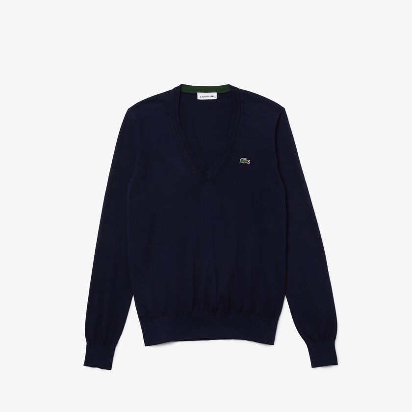 Suéteres Lacoste Feminino Azul Marinho Azuis Relaxed V-Neck Organic Cotton LE4-59285P2
