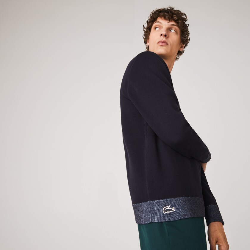 Suéteres Lacoste Masculino Azul Marinho Azuis Azuis Reversible Crew Neck Contrast KD7-10961O4