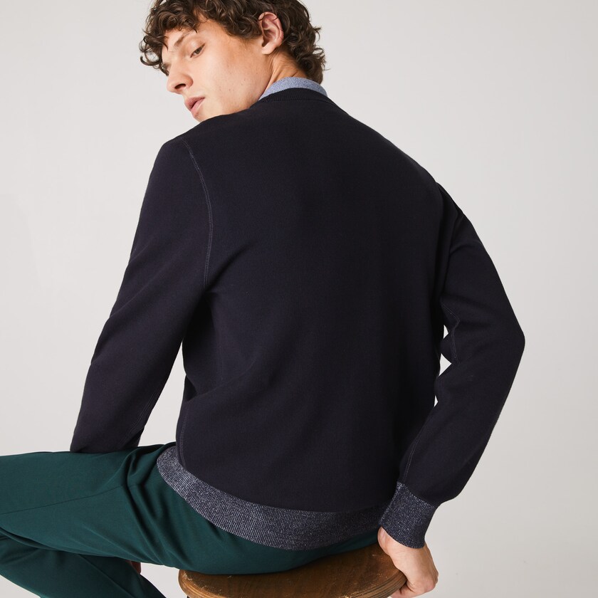Suéteres Lacoste Masculino Azul Marinho Azuis Azuis Reversible Crew Neck Contrast KD7-10961O4