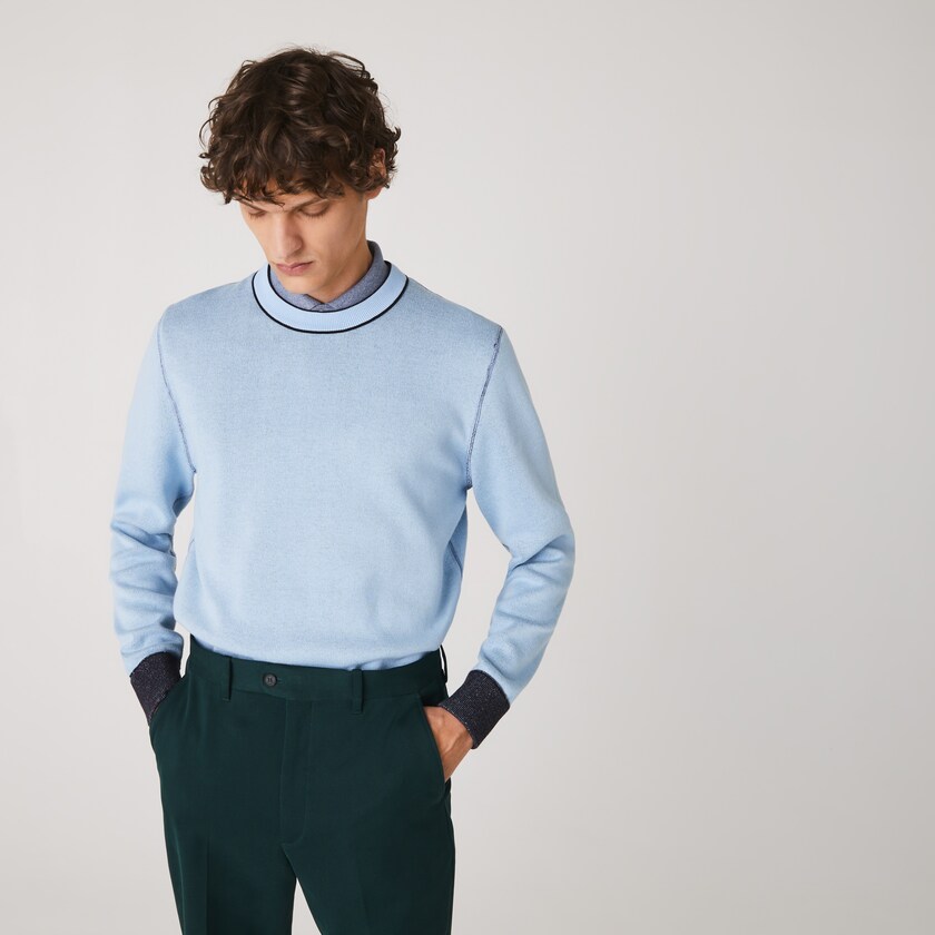 Suéteres Lacoste Masculino Azul Marinho Azuis Azuis Reversible Crew Neck Contrast KD7-10961O4