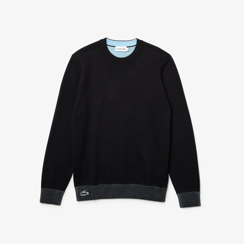 Suéteres Lacoste Masculino Azul Marinho Azuis Azuis Reversible Crew Neck Contrast KD7-10961O4