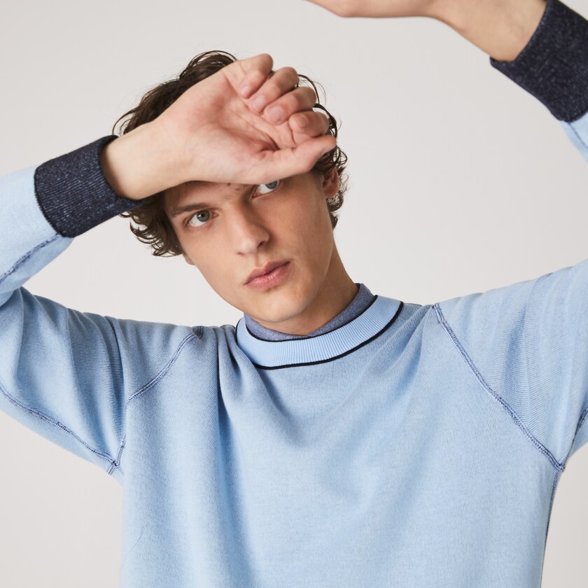 Suéteres Lacoste Masculino Azul Marinho Azuis Azuis Reversible Crew Neck Contrast KD7-10961O4