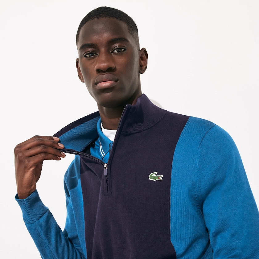 Suéteres Lacoste Masculino Azul Marinho Azuis Azuis Azul Marinho Azuis SPORT Breathable Knit Zip Collar Golf CH4-61486P5