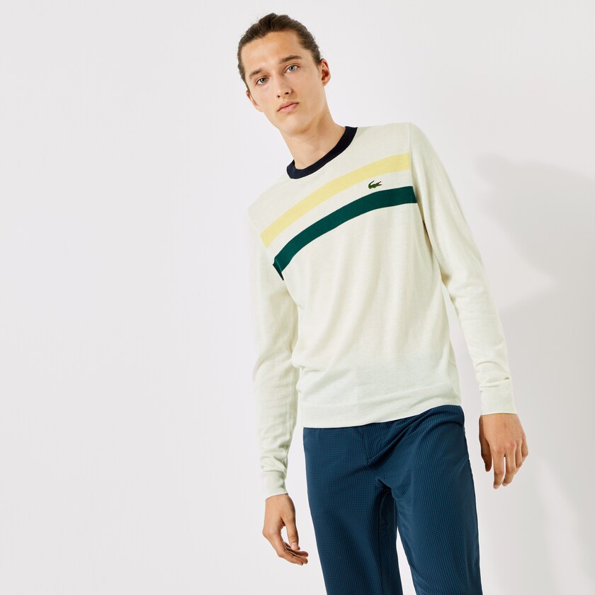 Suéteres Lacoste Masculino Branco Amarelas Verdes Azul Marinho Azuis SPORT Breathable Striped Wool Golf TX2-02930O8