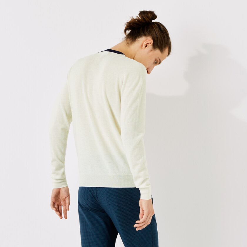 Suéteres Lacoste Masculino Branco Amarelas Verdes Azul Marinho Azuis SPORT Breathable Striped Wool Golf TX2-02930O8