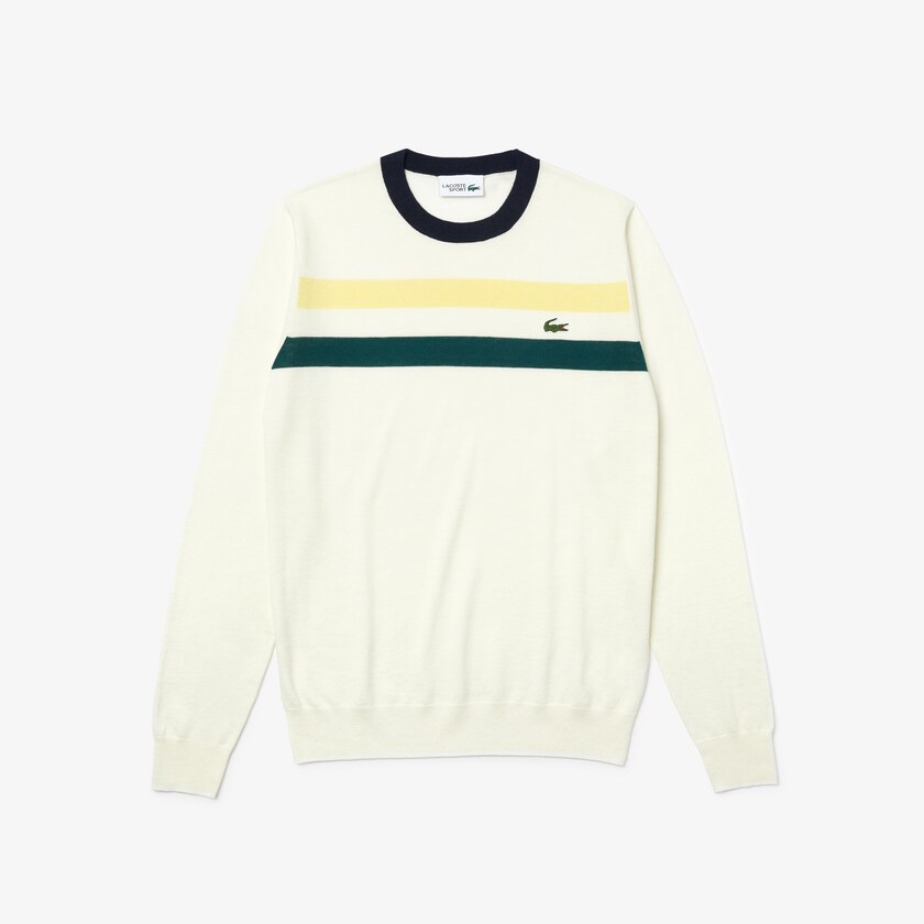 Suéteres Lacoste Masculino Branco Amarelas Verdes Azul Marinho Azuis SPORT Breathable Striped Wool Golf TX2-02930O8