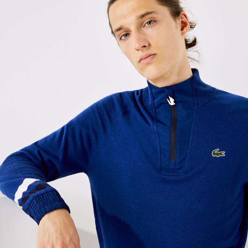 Suéteres Lacoste Masculino Azuis Azul Marinho Azuis Branco SPORT Breathable Wool Golf MI4-37633B0