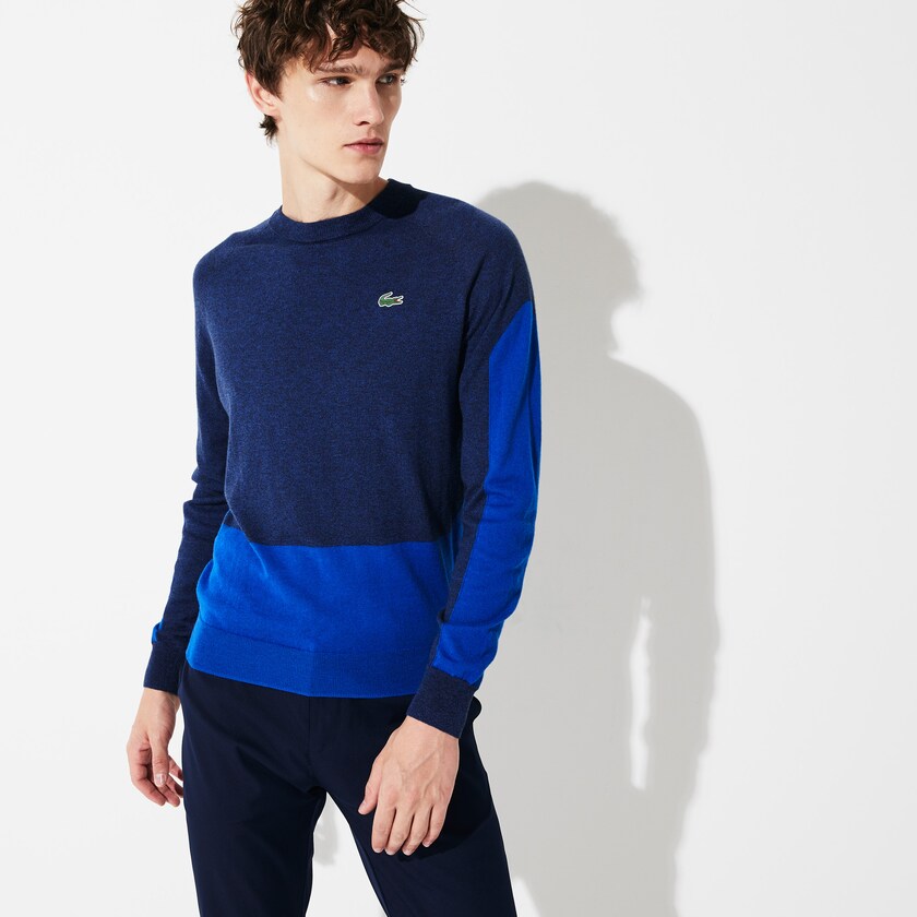 Suéteres Lacoste Masculino Azuis Azuis SPORT Color-Blocked Breathable Wool AB7-19731D6
