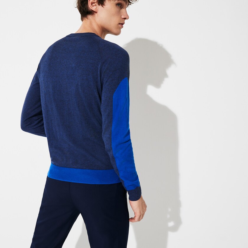 Suéteres Lacoste Masculino Azuis Azuis SPORT Color-Blocked Breathable Wool AB7-19731D6