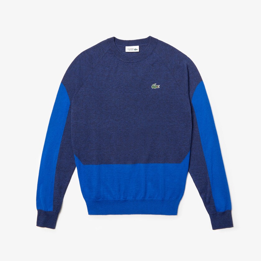 Suéteres Lacoste Masculino Azuis Azuis SPORT Color-Blocked Breathable Wool AB7-19731D6