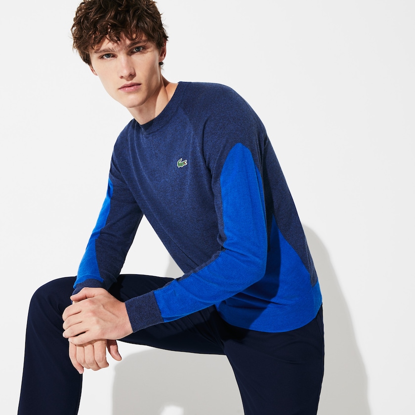 Suéteres Lacoste Masculino Azuis Azuis SPORT Color-Blocked Breathable Wool AB7-19731D6