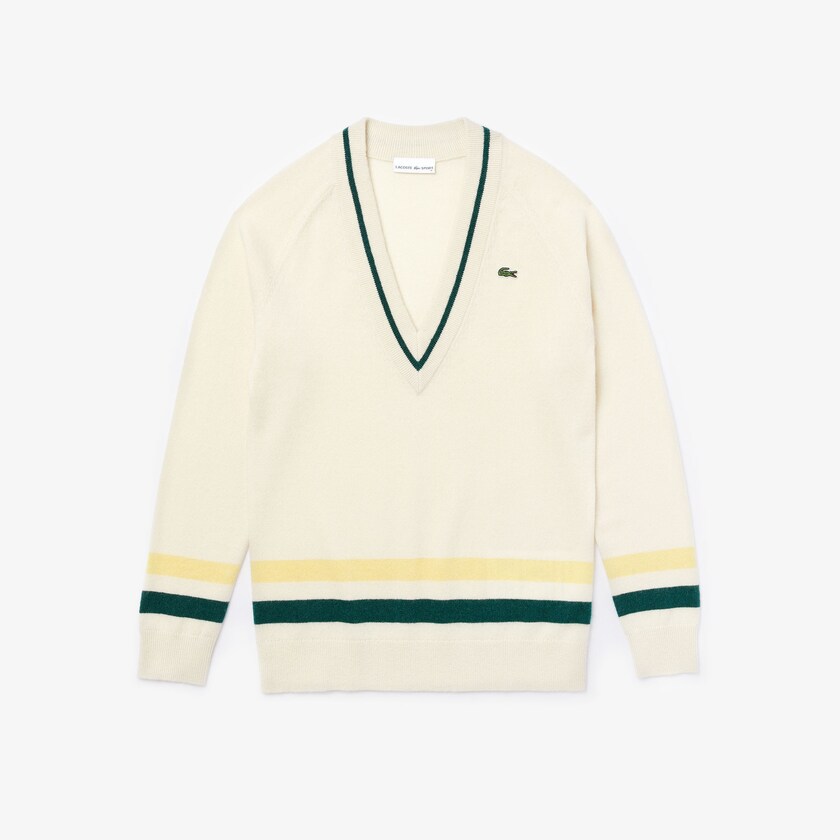 Suéteres Lacoste Feminino Branco Amarelas Verdes SPORT Recycled Cashmere V-neck Golf MT8-16281J8