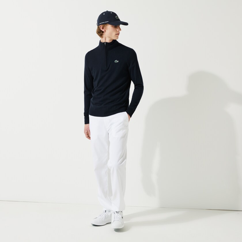 Suéteres Lacoste Masculino Azul Marinho Azuis SPORT Solid Breathable Knit Zip Collar Golf IQ2-97269O7