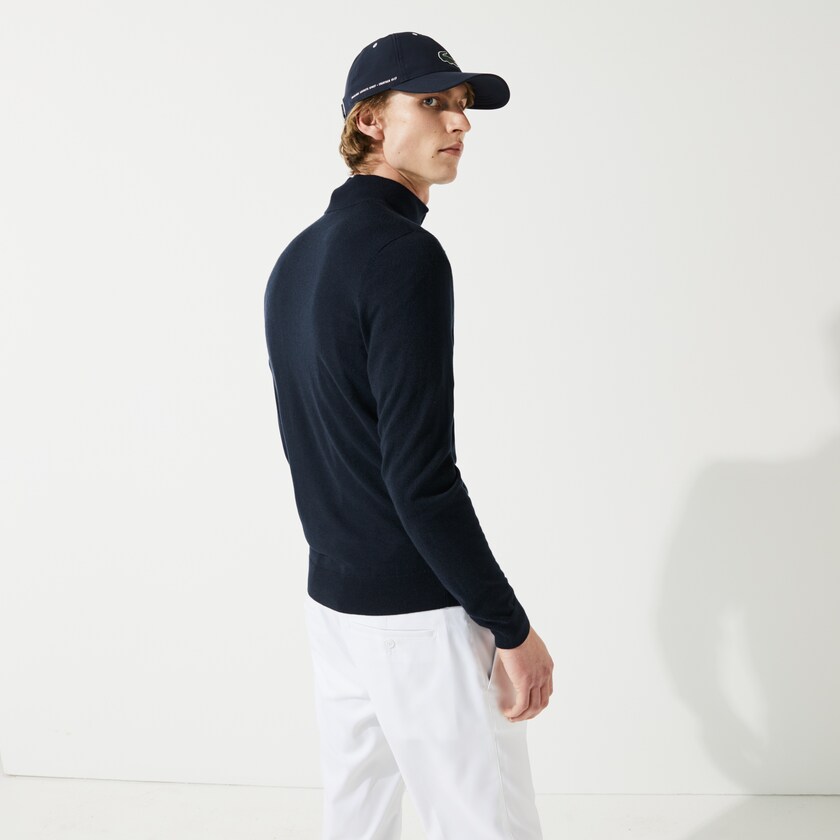 Suéteres Lacoste Masculino Azul Marinho Azuis SPORT Solid Breathable Knit Zip Collar Golf IQ2-97269O7