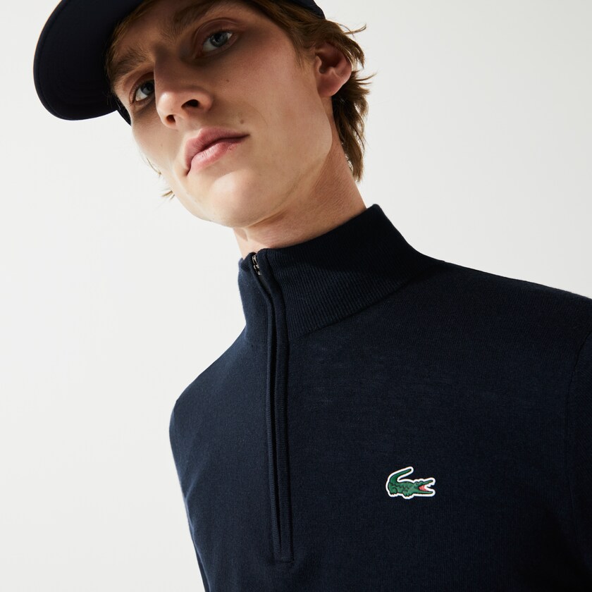 Suéteres Lacoste Masculino Azul Marinho Azuis SPORT Solid Breathable Knit Zip Collar Golf IQ2-97269O7