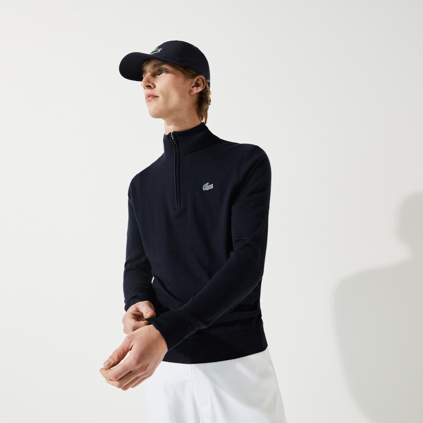 Suéteres Lacoste Masculino Azul Marinho Azuis SPORT Solid Breathable Knit Zip Collar Golf IQ2-97269O7