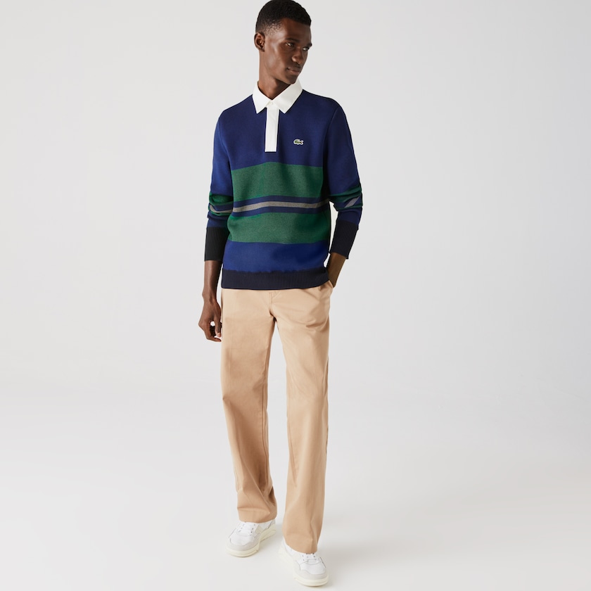 Suéteres Lacoste Masculino Azul Marinho Azuis Azuis Verdes Bege Branco Striped Rugby TA2-24892V9