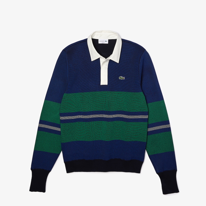 Suéteres Lacoste Masculino Azul Marinho Azuis Azuis Verdes Bege Branco Striped Rugby TA2-24892V9