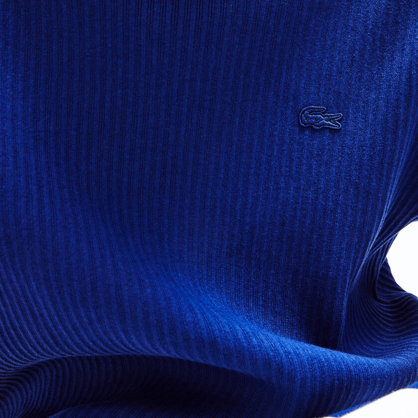 Suéteres Lacoste Masculino Azul Marinho Azuis Branco Striped Sleeves Cotton And Linen Blend Crew Neck UH0-13321F2